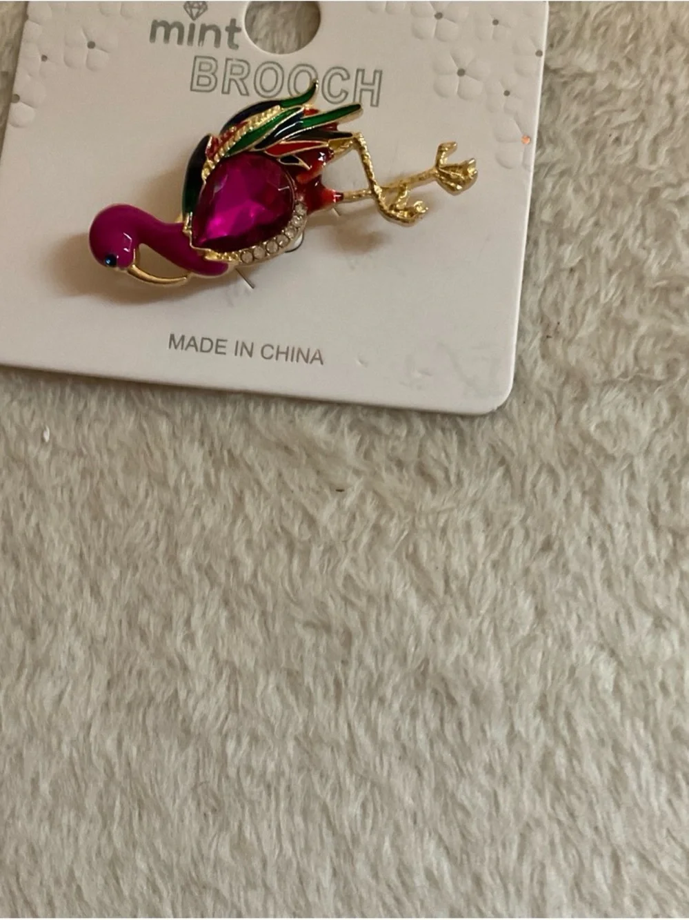mint Fuchsia Flamingo Crystal & Enamel Brooch